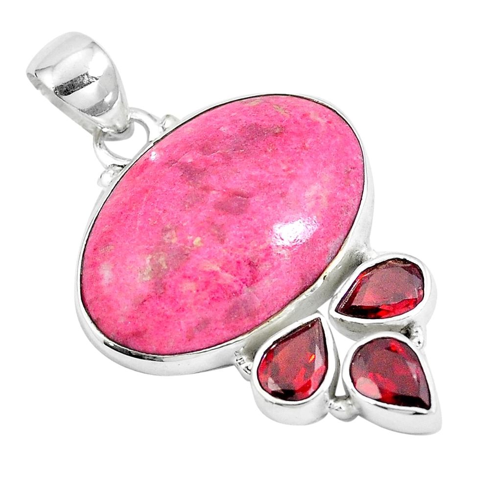 Natural pink thulite (unionite, pink zoisite) 925 silver pendant m71750