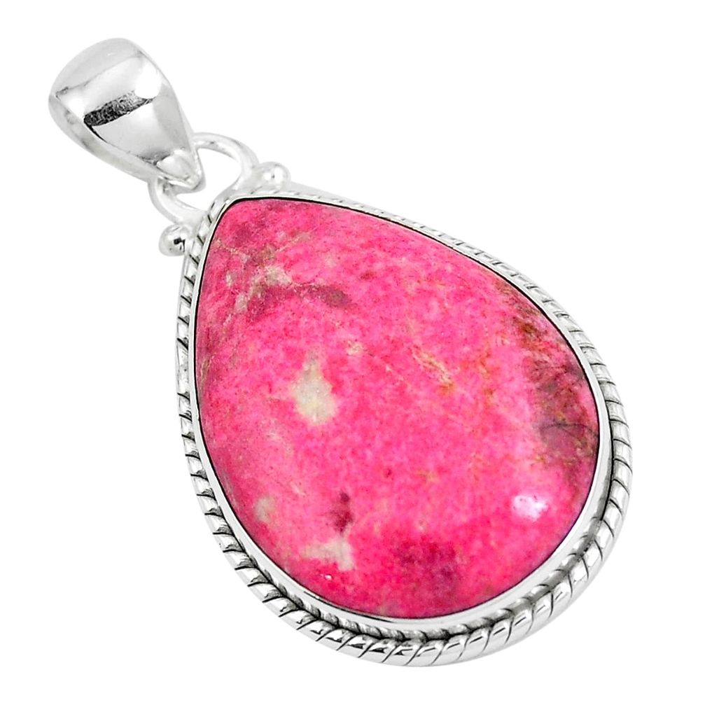 Natural pink thulite (unionite, pink zoisite) 925 silver pendant m71751