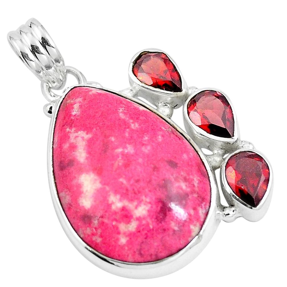 Natural pink thulite (unionite, pink zoisite) 925 silver pendant m71752