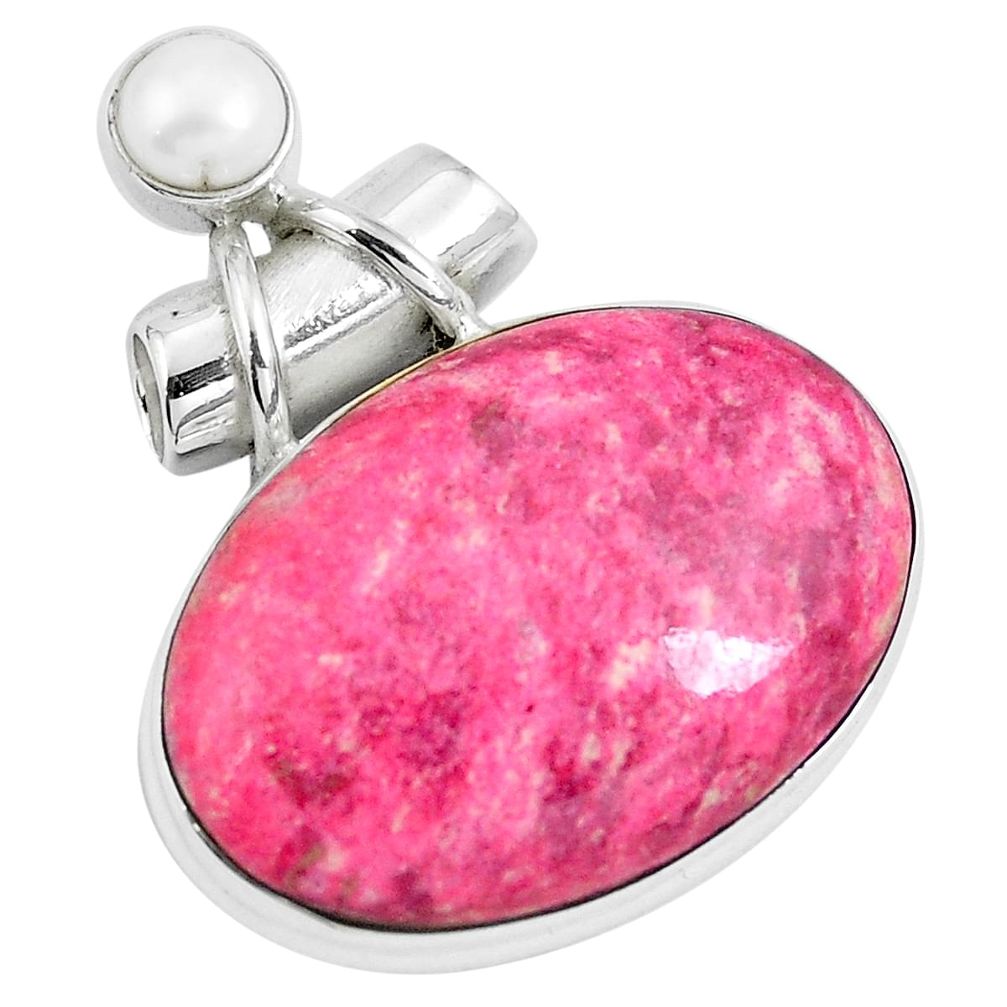 925 silver natural pink thulite (unionite, pink zoisite) pearl pendant m71755