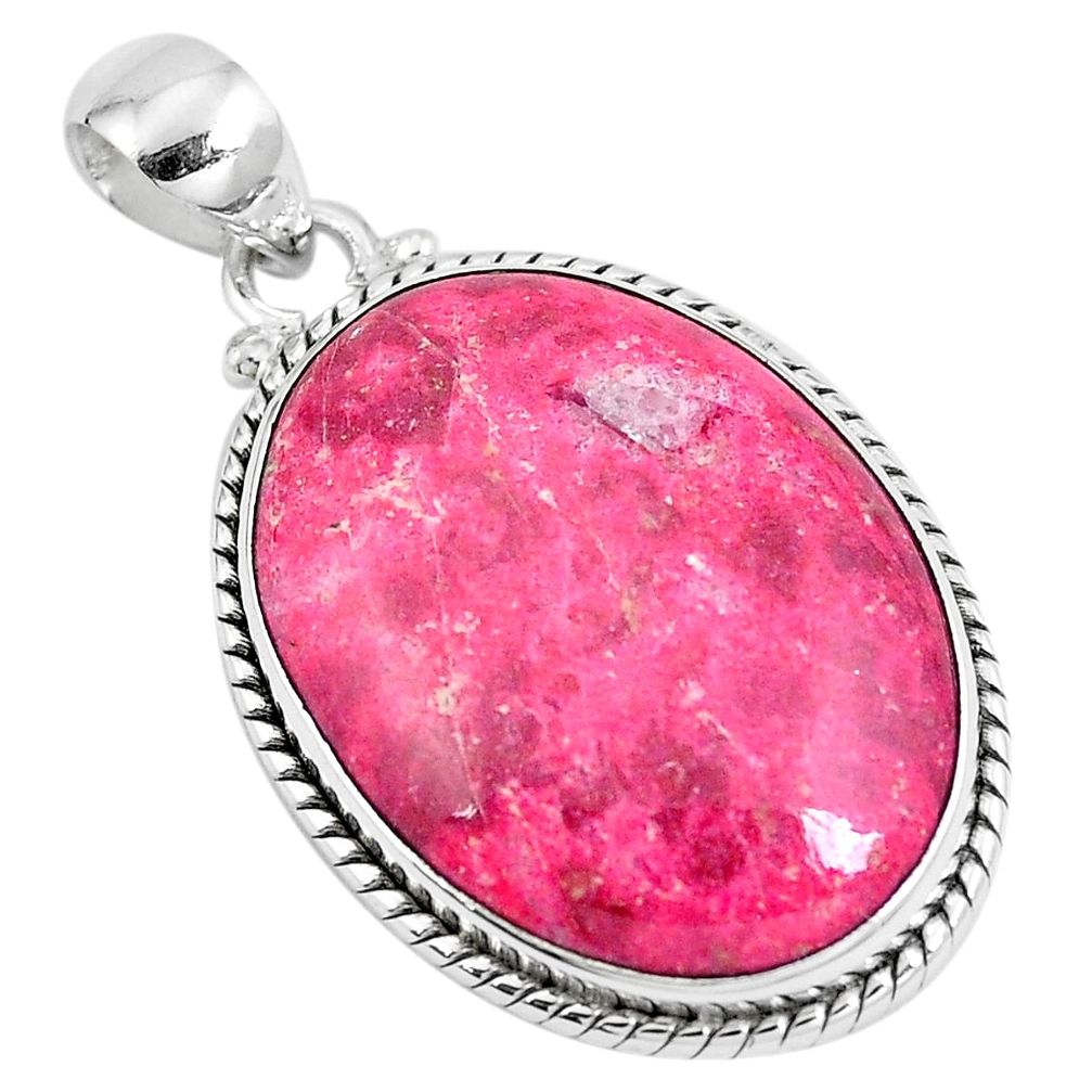 Natural pink thulite (unionite, pink zoisite) 925 silver pendant m71757