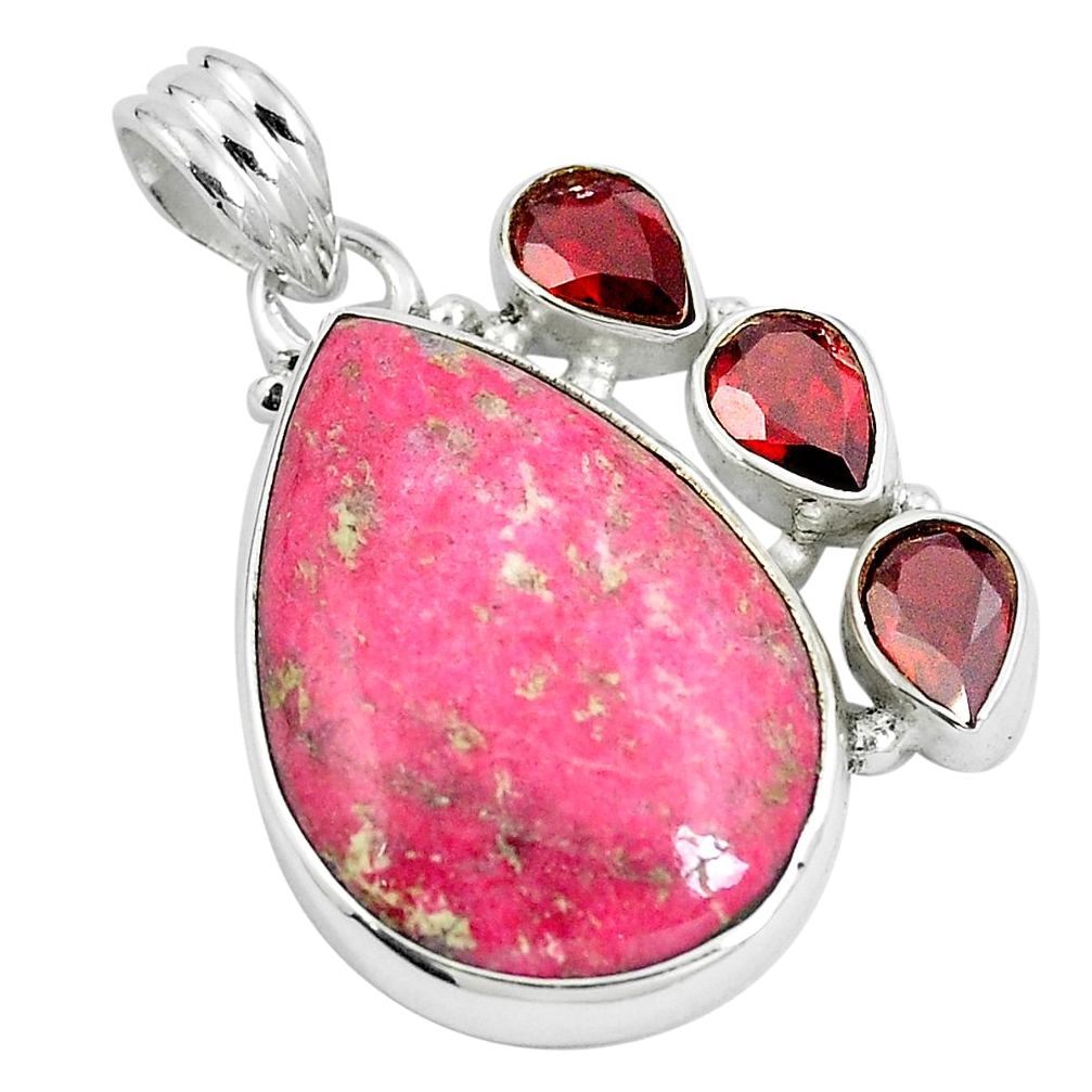 925 sterling silver natural pink thulite (unionite, pink zoisite) pendant m71759