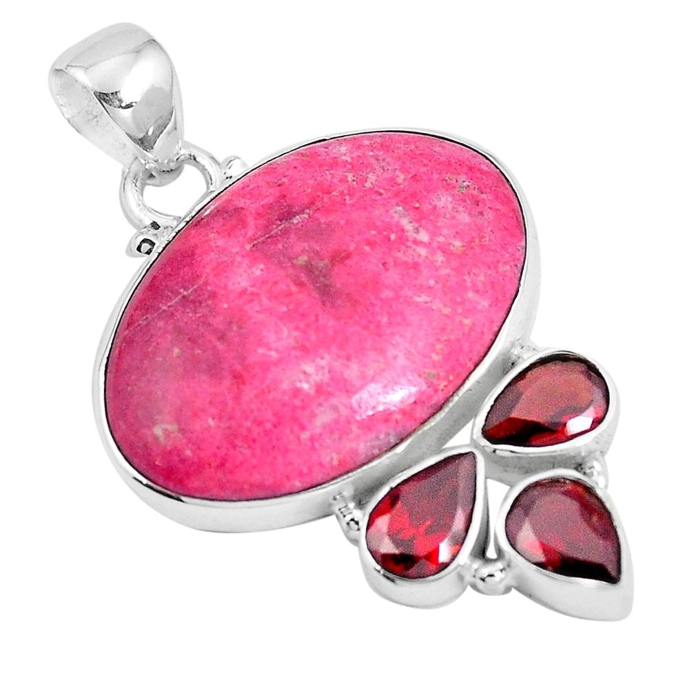 Natural pink thulite (unionite, pink zoisite) 925 silver pendant jewelry m71760