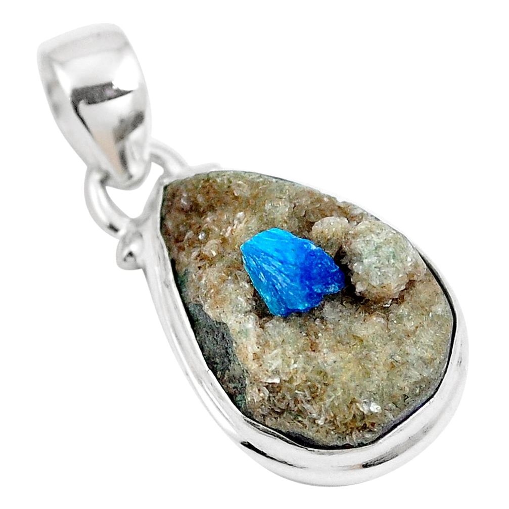 10.72cts natural blue cavansite 925 sterling silver pendant jewelry m71984