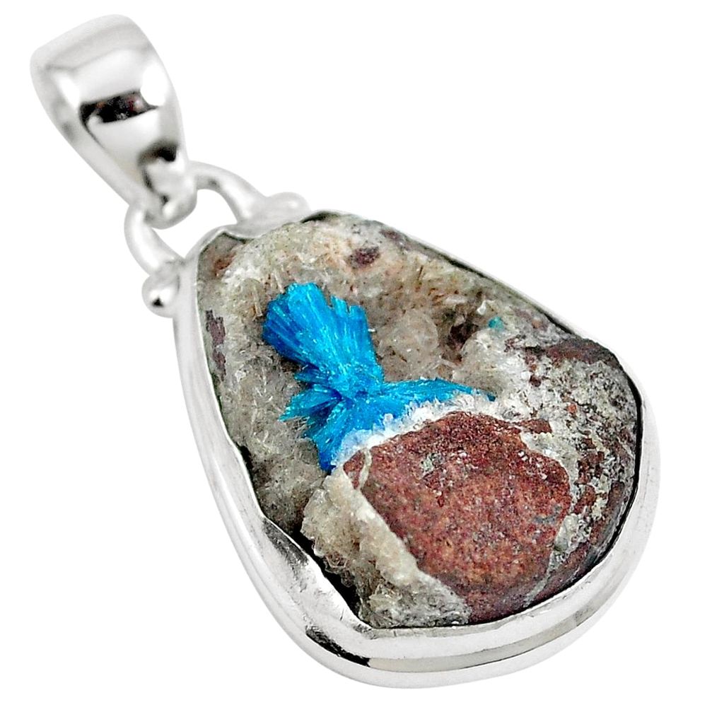 13.67cts natural blue cavansite 925 sterling silver pendant jewelry m71990