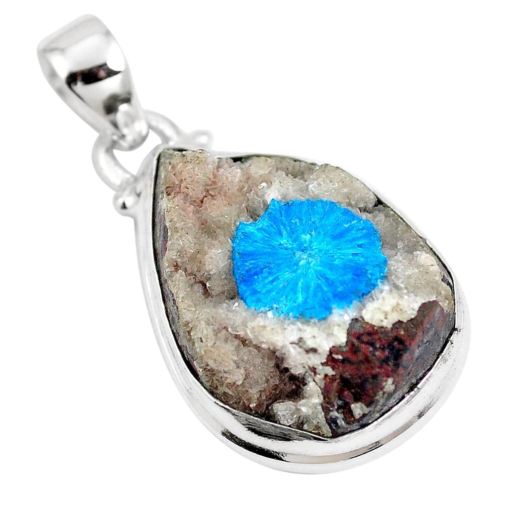 16.18cts natural blue cavansite 925 sterling silver pendant jewelry m71993