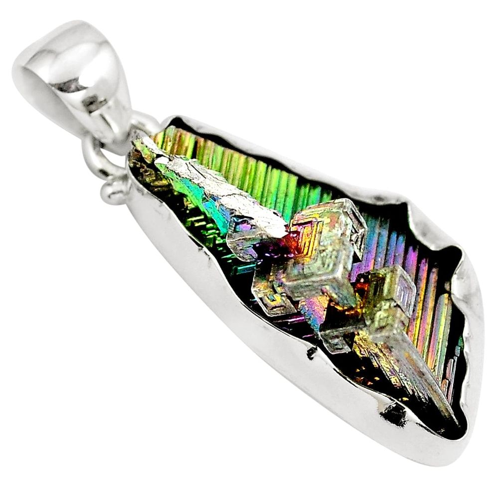 Natural multi color bismuth crystal 925 sterling silver pendant m72001