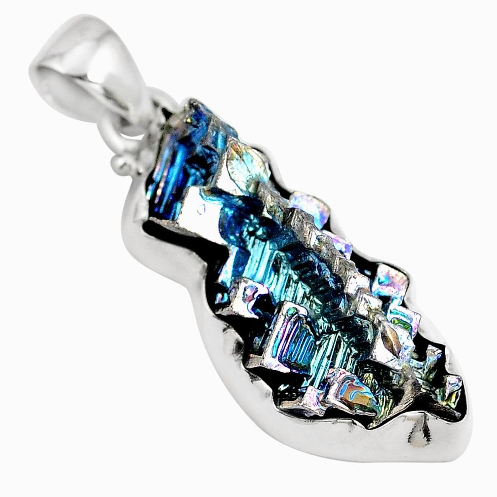 Natural multi color bismuth crystal 925 sterling silver pendant m72002