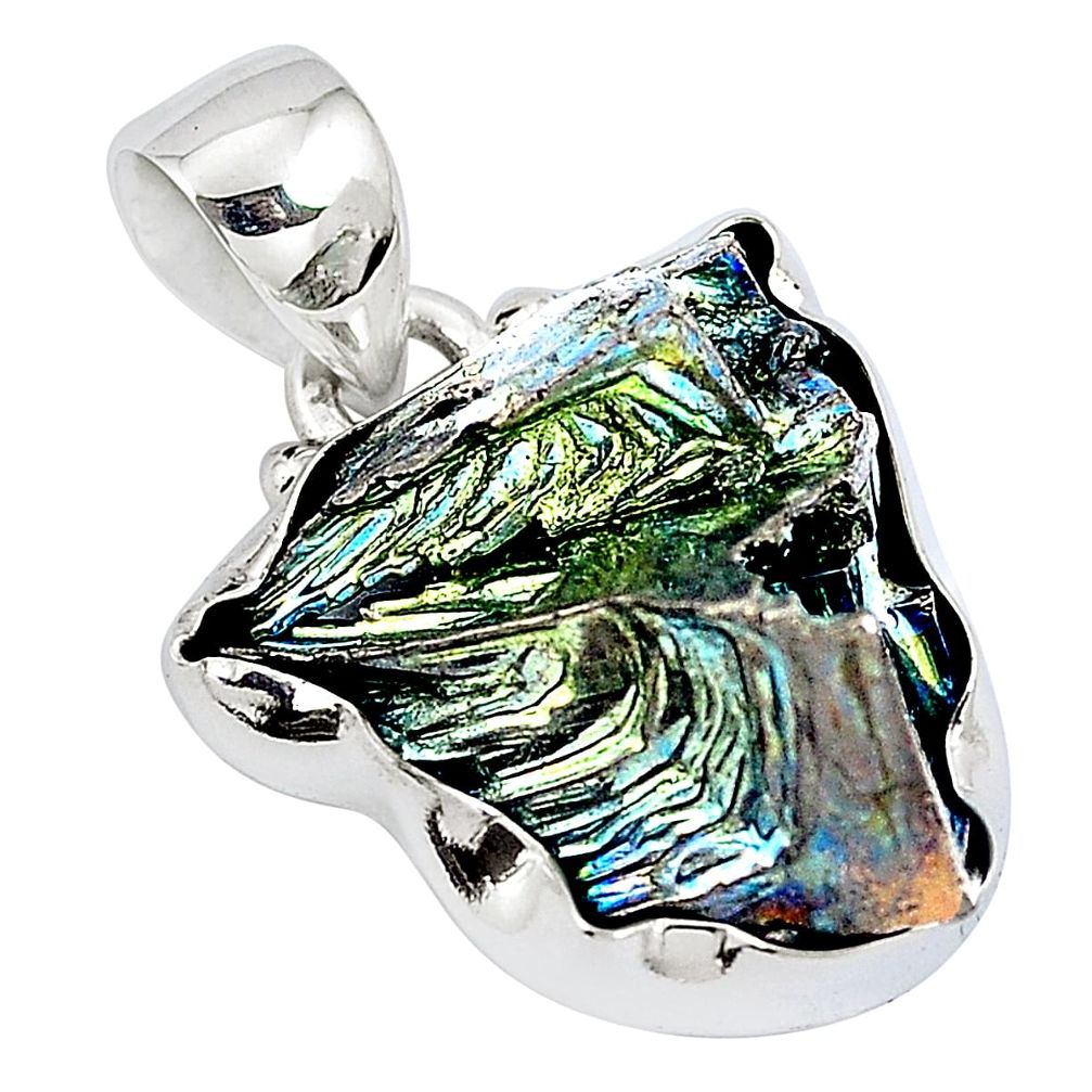 Natural multi color bismuth crystal 925 sterling silver pendant m72003