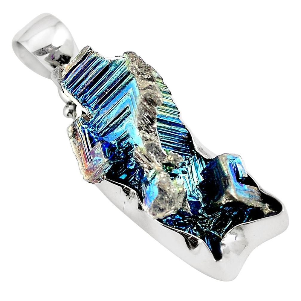 Natural multi color bismuth crystal 925 sterling silver pendant m72014