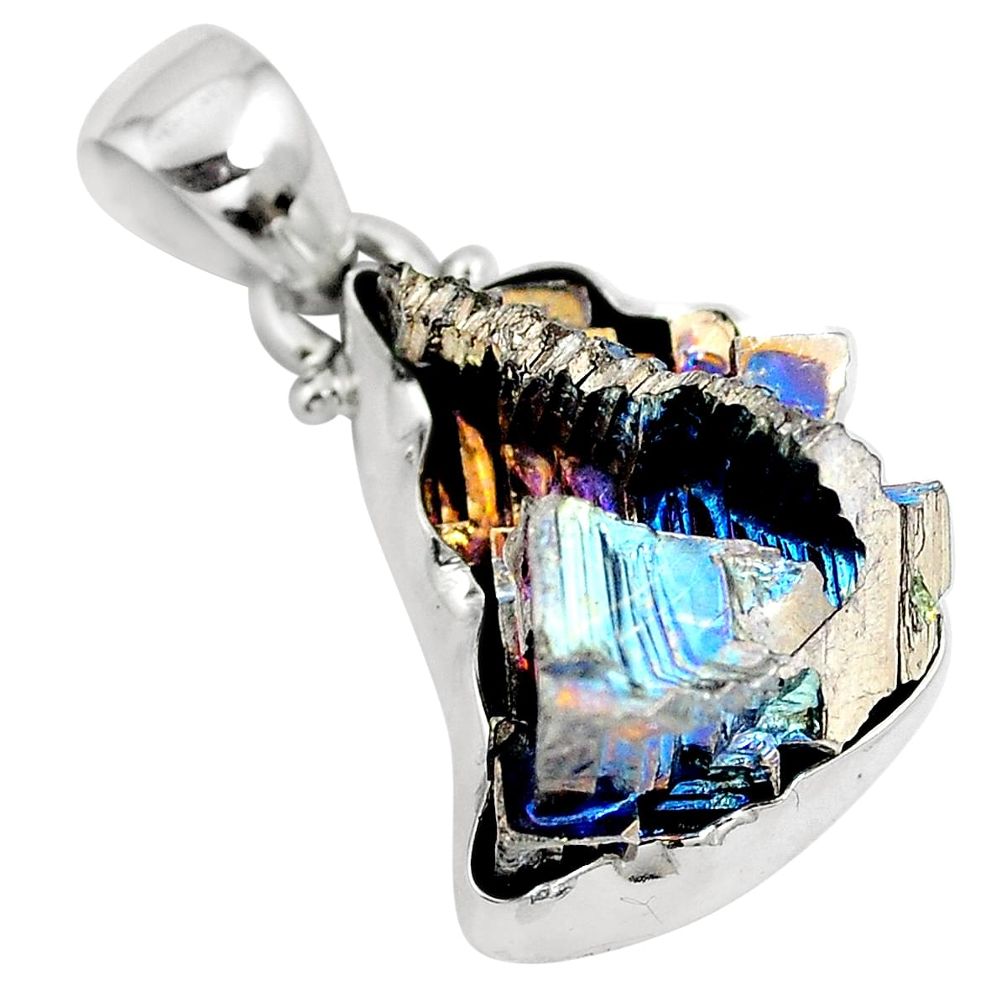 Natural multi color bismuth crystal 925 sterling silver pendant m72016
