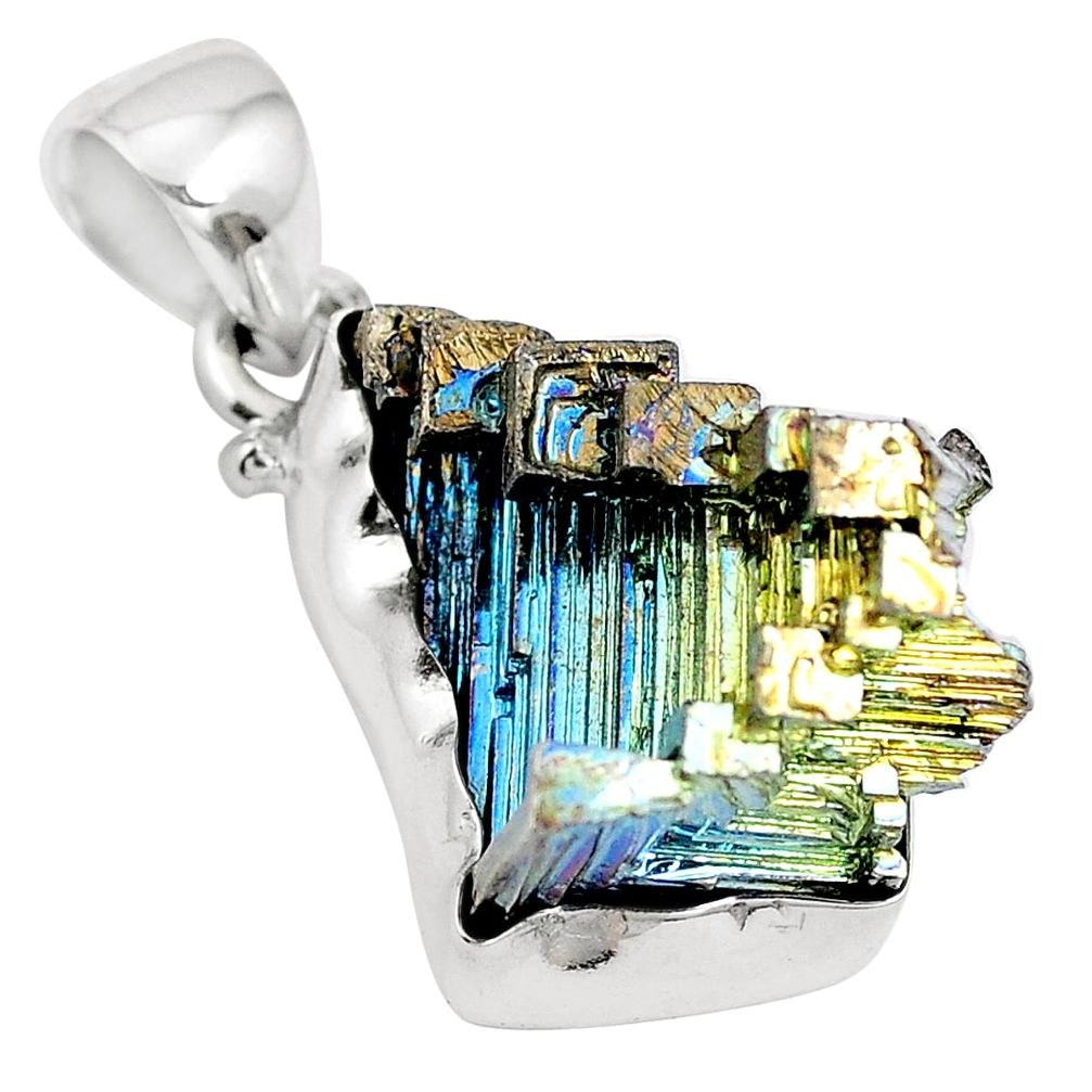 Natural multi color bismuth crystal 925 sterling silver pendant m72018