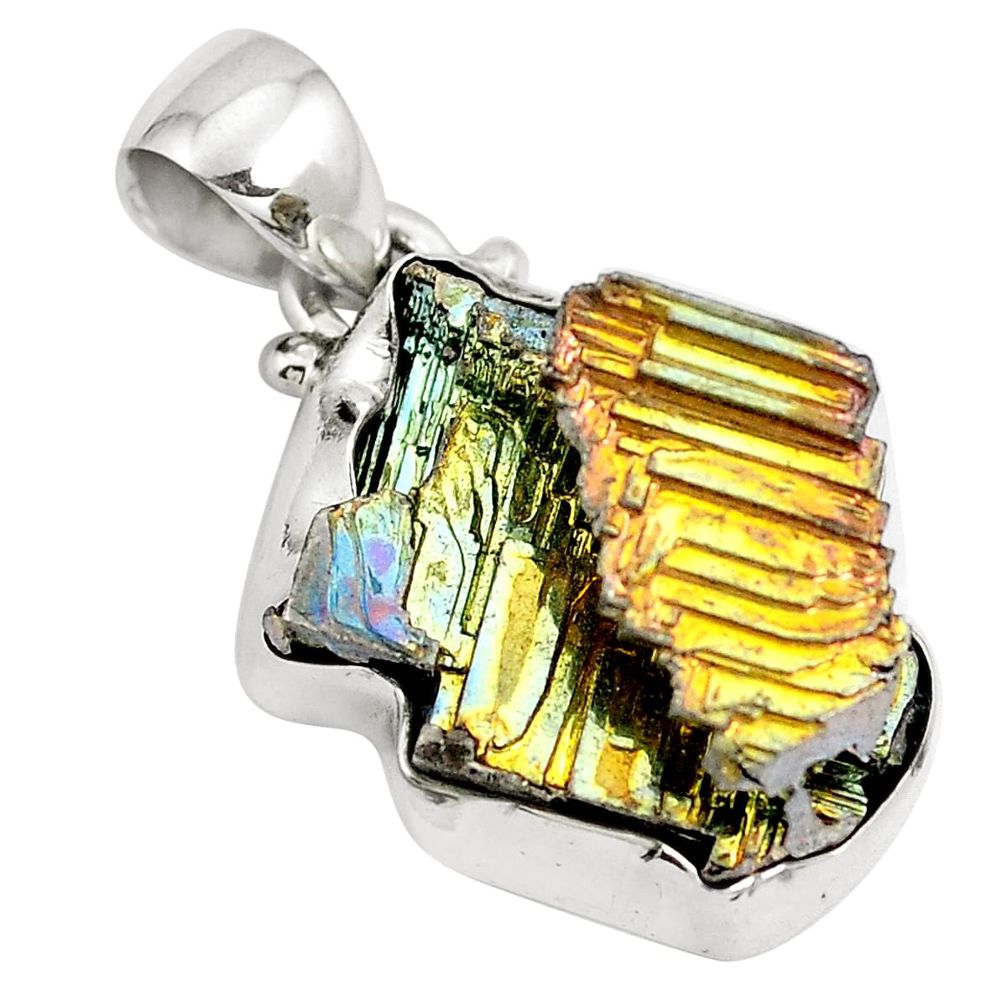 Natural multi color bismuth crystal 925 sterling silver pendant m72019