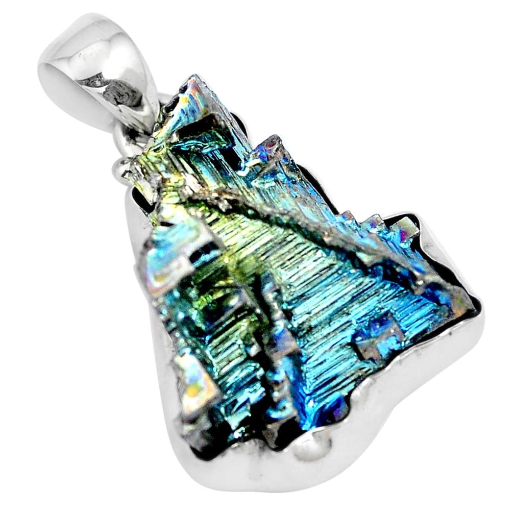 Natural multi color bismuth crystal 925 sterling silver pendant m72026