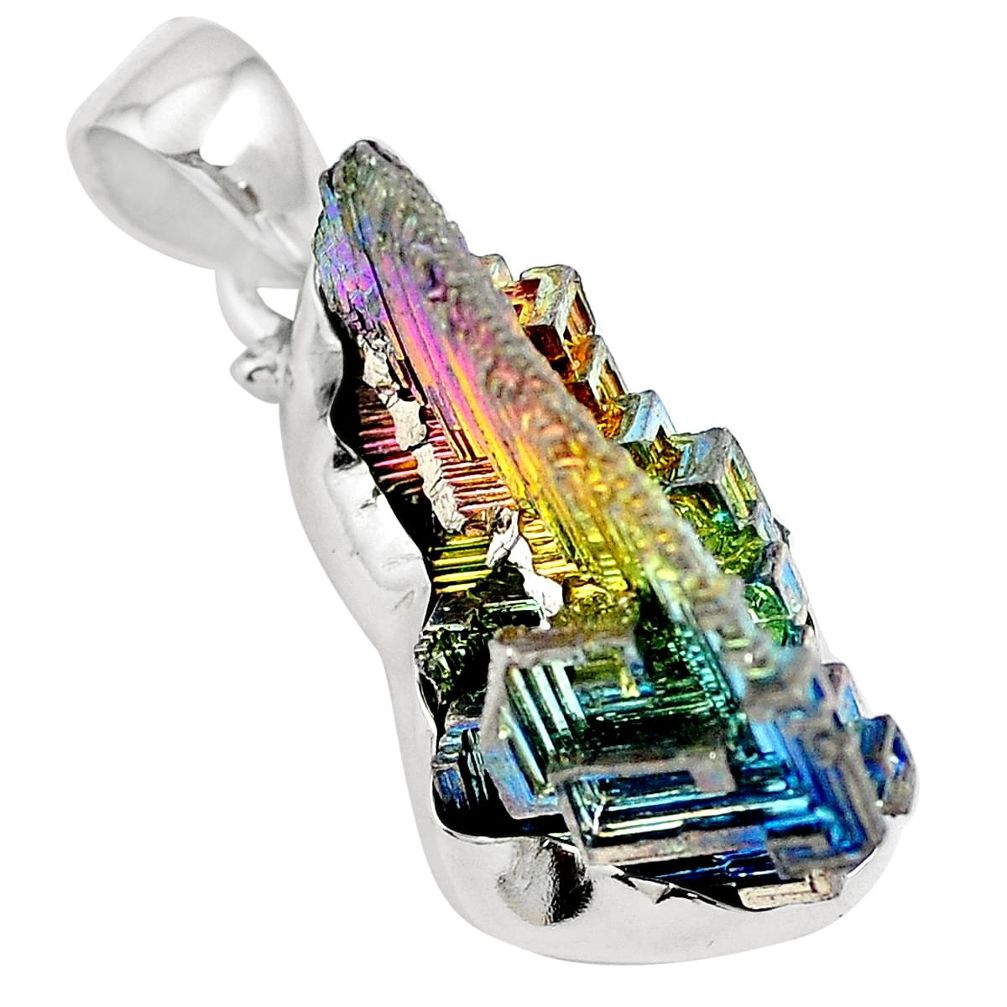 Natural multi color bismuth crystal 925 sterling silver pendant m72028