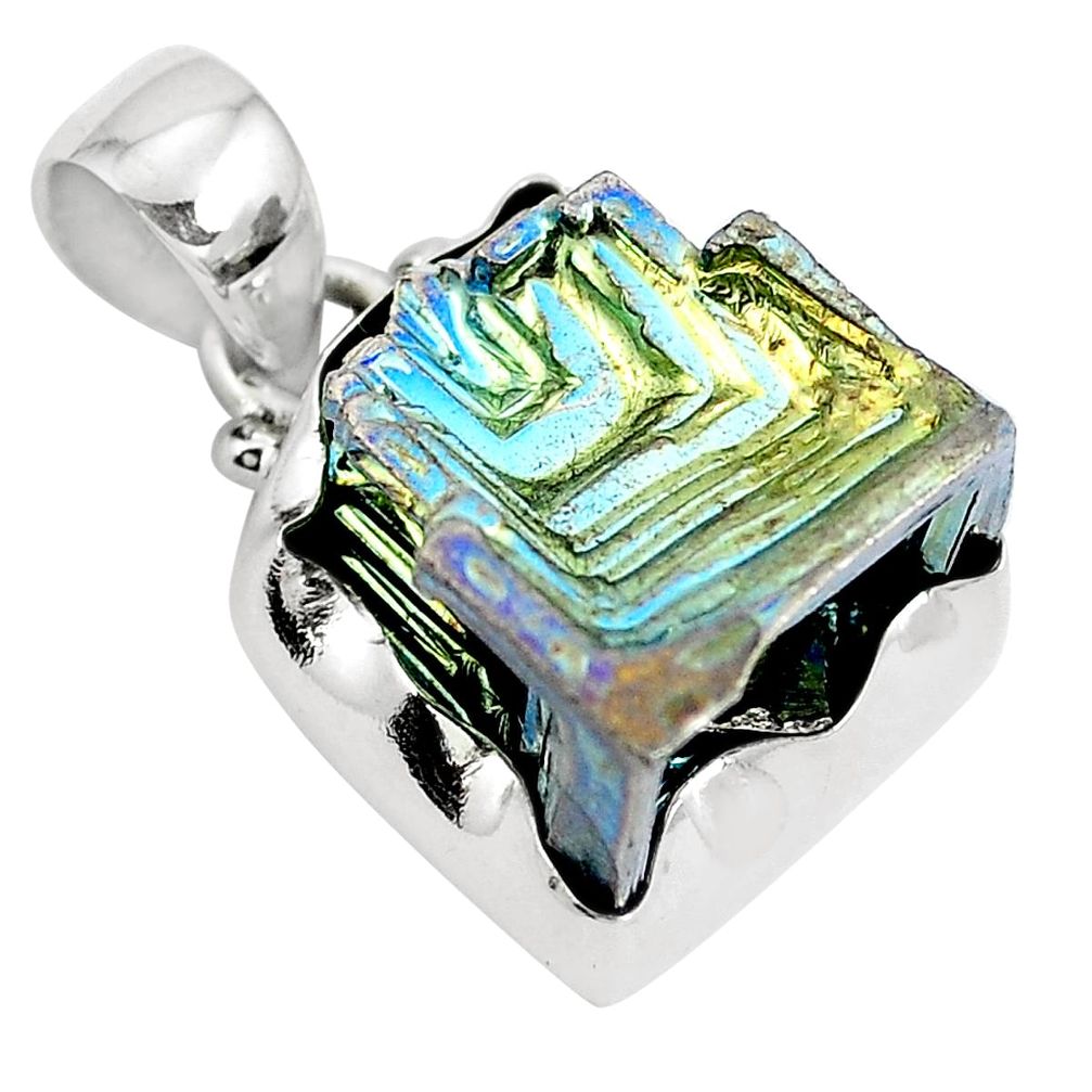 Natural multi color bismuth crystal 925 sterling silver pendant m72030