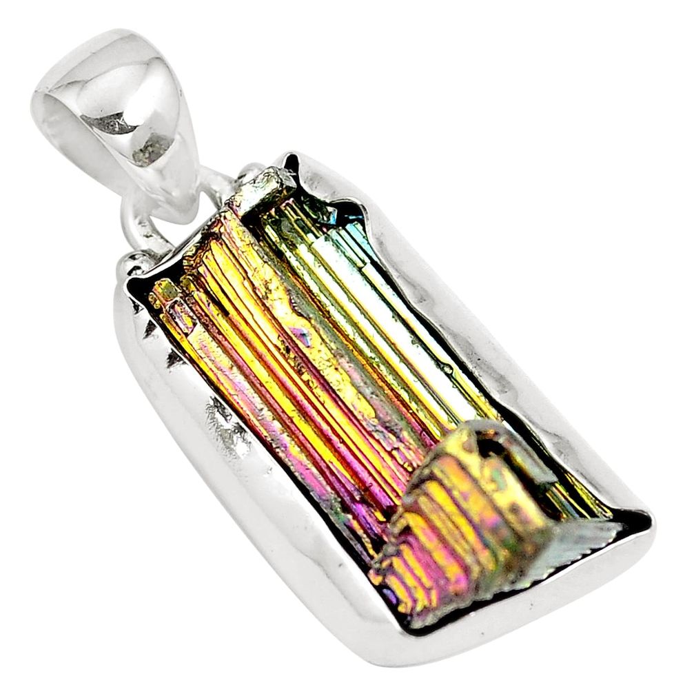 Natural multi color bismuth crystal 925 sterling silver pendant m72033