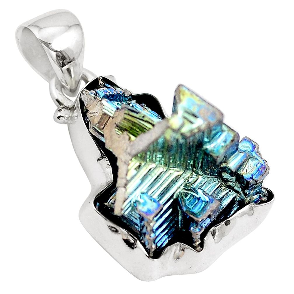 Natural multi color bismuth crystal 925 sterling silver pendant m72034