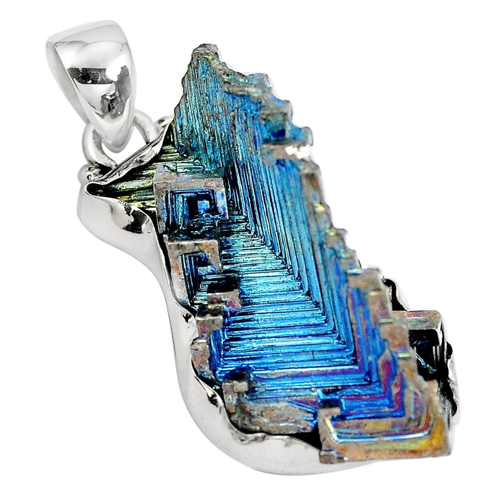 Natural multi color bismuth crystal 925 sterling silver pendant m72037