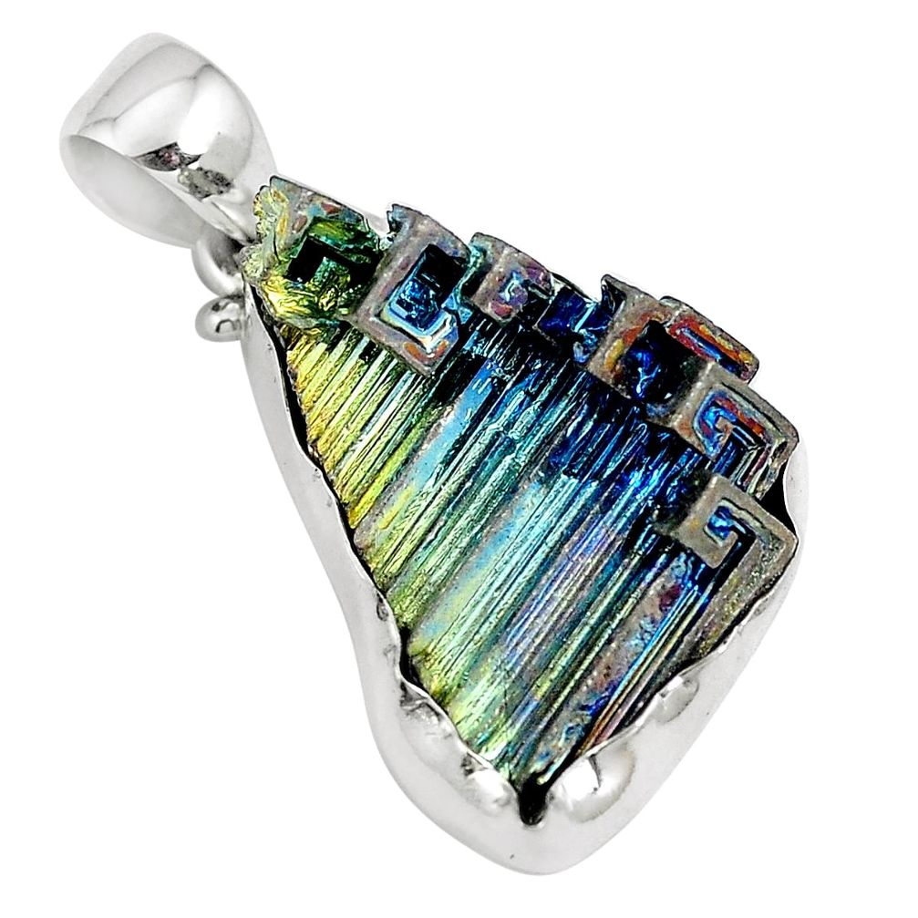 Natural multi color bismuth crystal 925 sterling silver pendant m72040