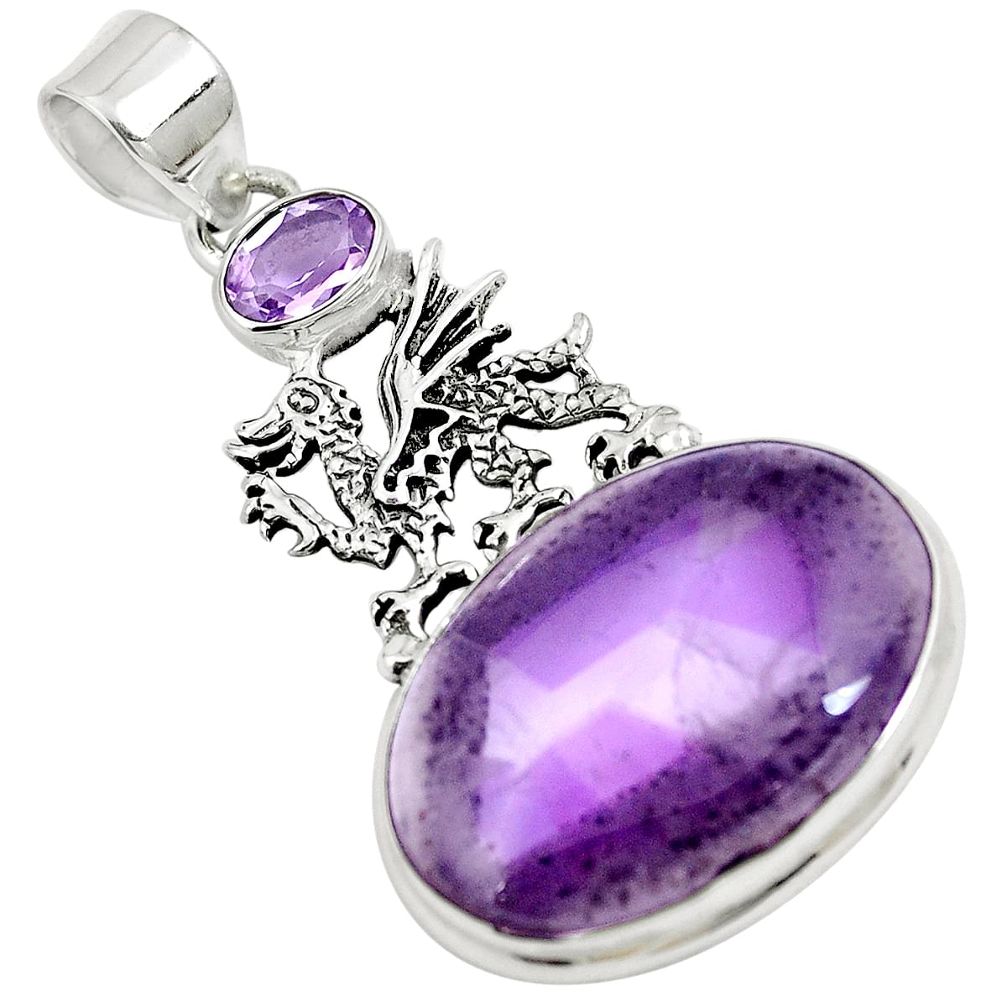 Natural purple amethyst 925 sterling silver dragon pendant jewelry m72106