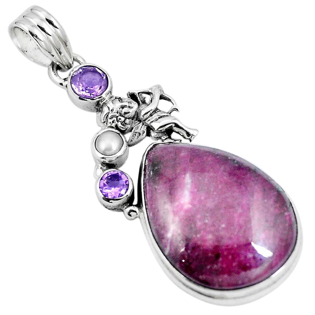 Natural pink ruby amethyst 925 silver cupid angel wings pendant jewelry m72132