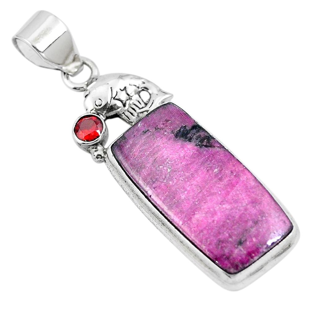 Natural pink ruby garnet 925 sterling silver fish pendant jewelry m72134