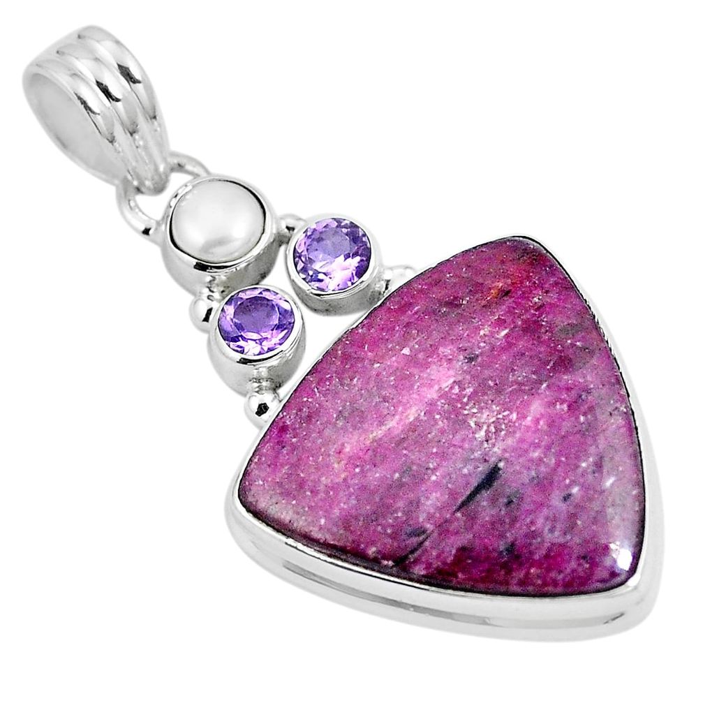 Natural pink ruby amethyst pearl 925 sterling silver pendant jewelry m72135