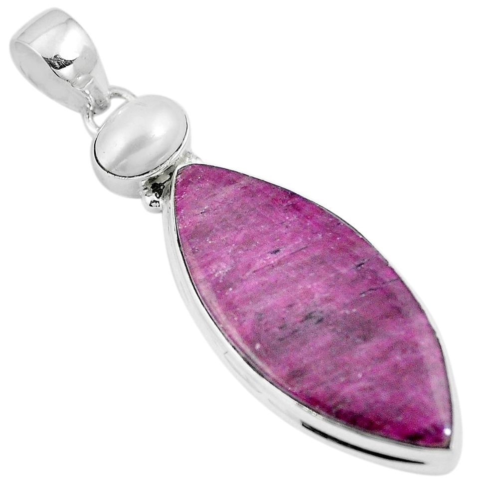 925 sterling silver natural pink ruby white pearl pendant jewelry m72136