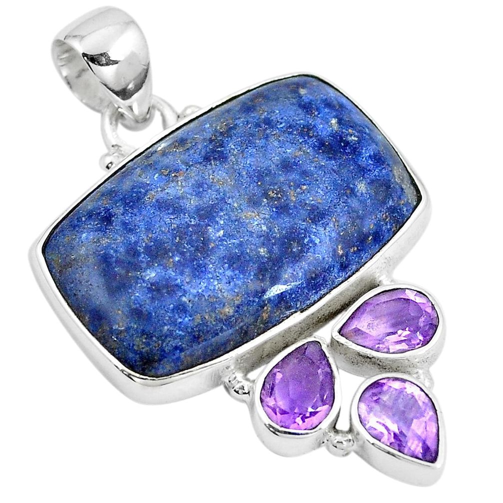 22.55cts natural blue dumortierite amethyst 925 sterling silver pendant m72152