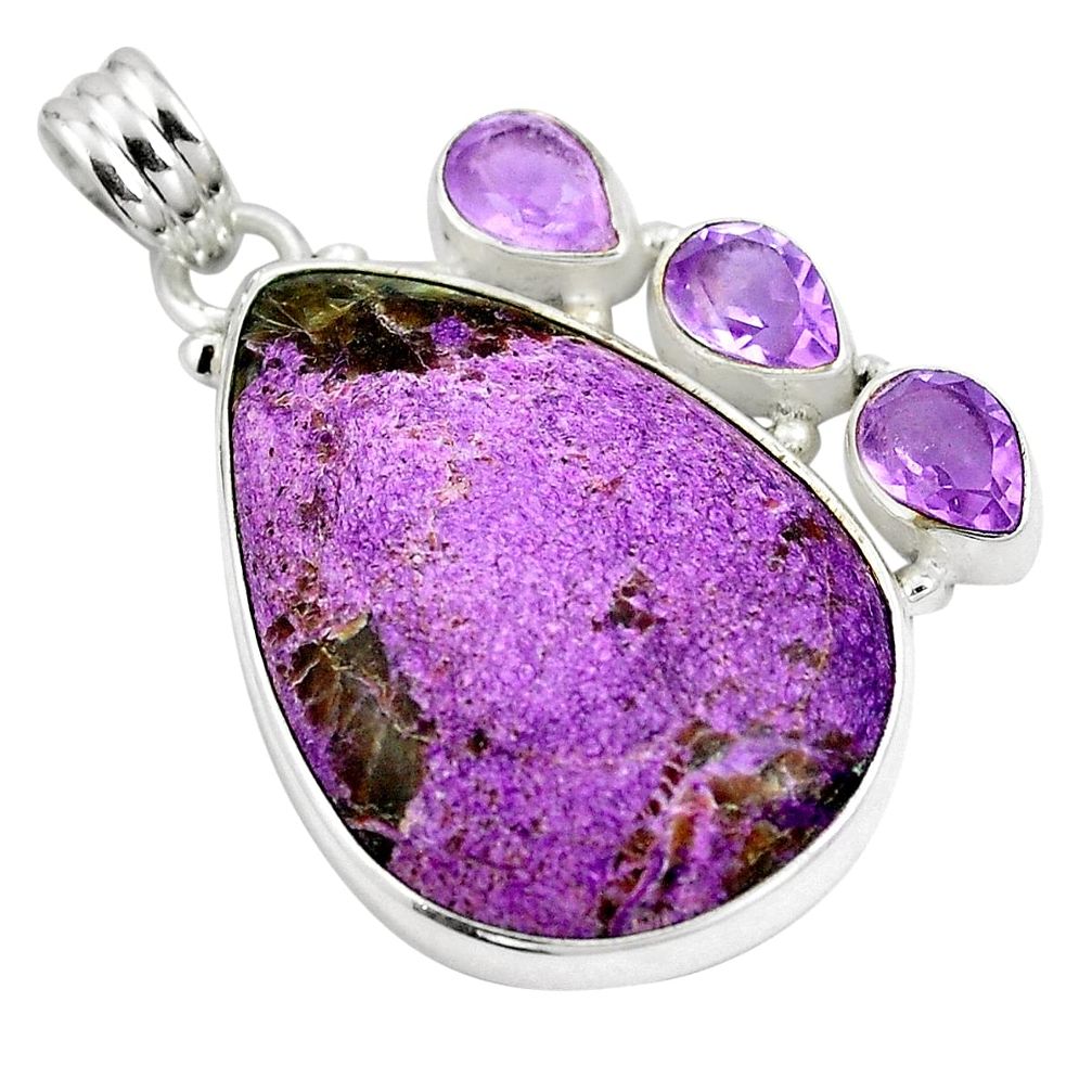 Natural purple purpurite amethyst 925 sterling silver pendant m72161