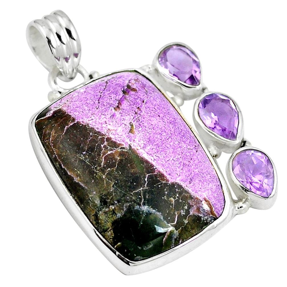 Natural purple purpurite amethyst 925 sterling silver pendant m72165