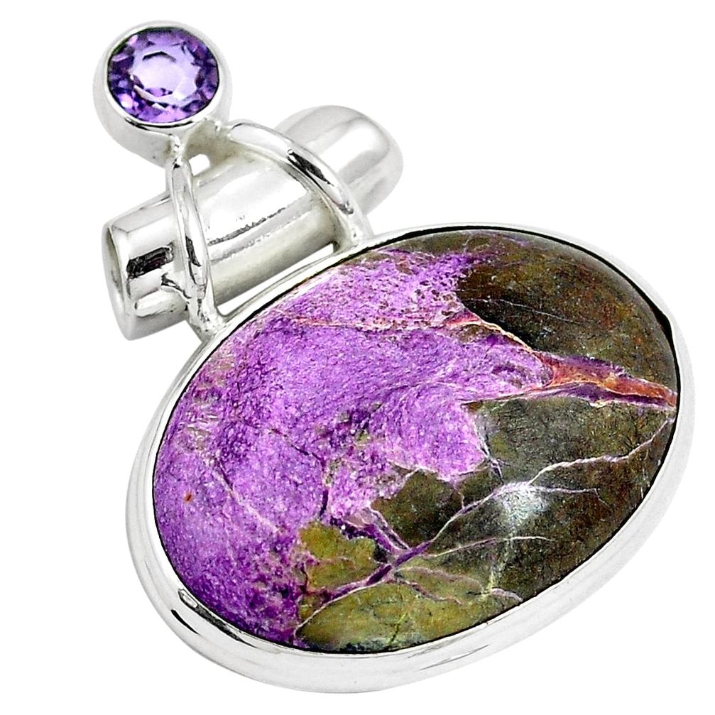 Natural purple purpurite amethyst 925 sterling silver pendant m72167