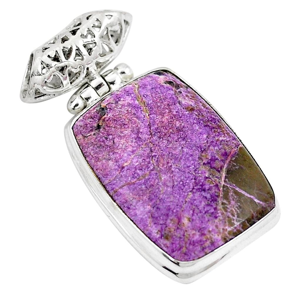 Natural purple purpurite octagan 925 sterling silver pendant jewelry m72168