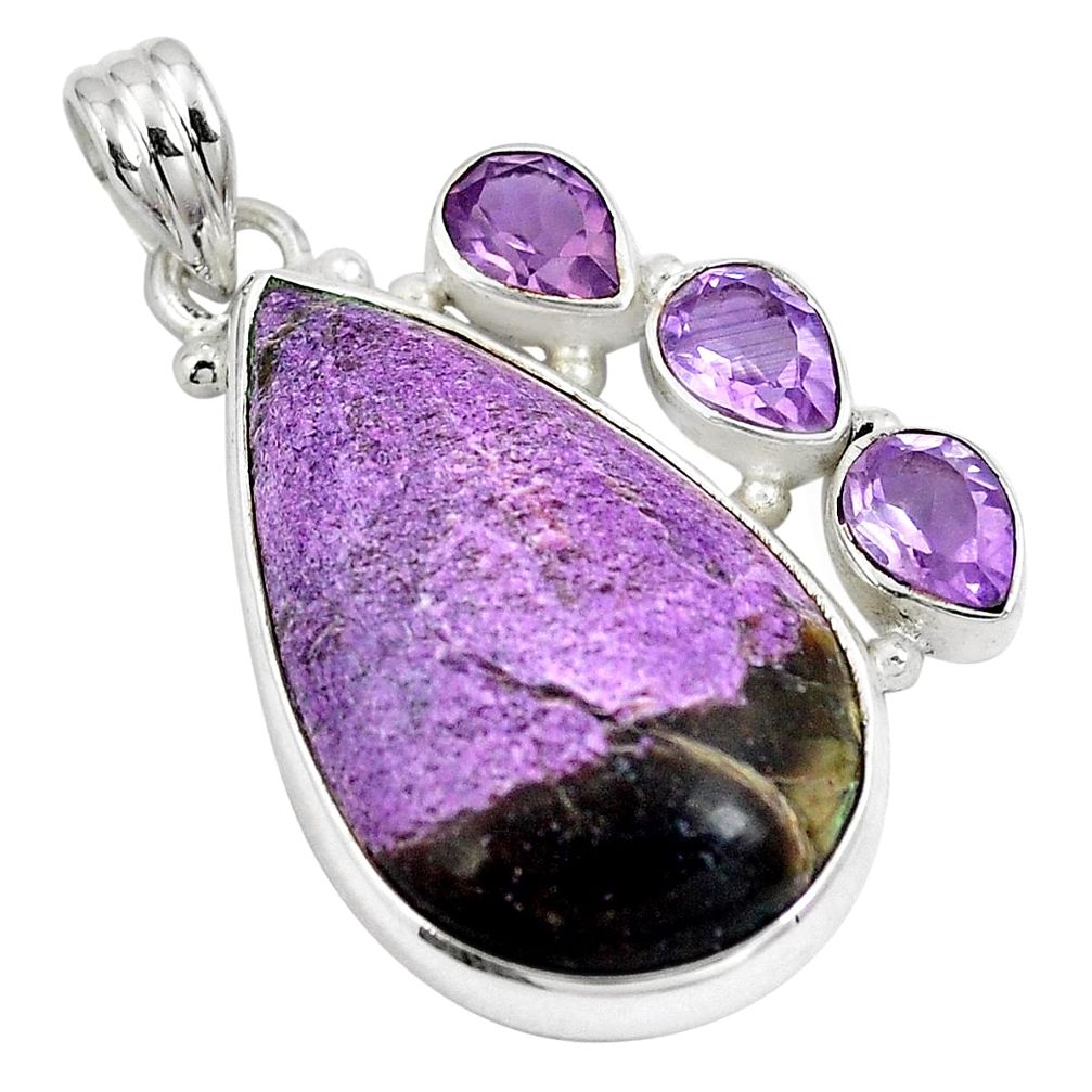 Natural purple purpurite amethyst 925 sterling silver pendant m72169