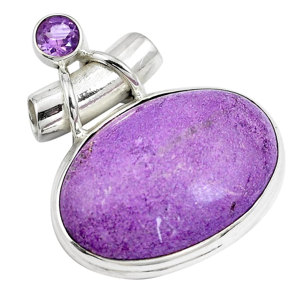 Natural purple purpurite amethyst 925 sterling silver pendant m72170