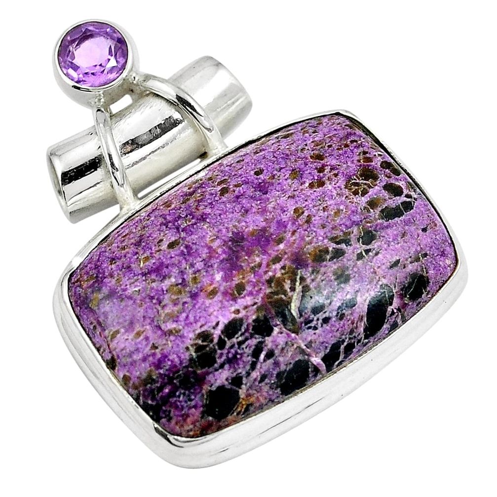 Natural purple purpurite amethyst 925 sterling silver pendant m72171