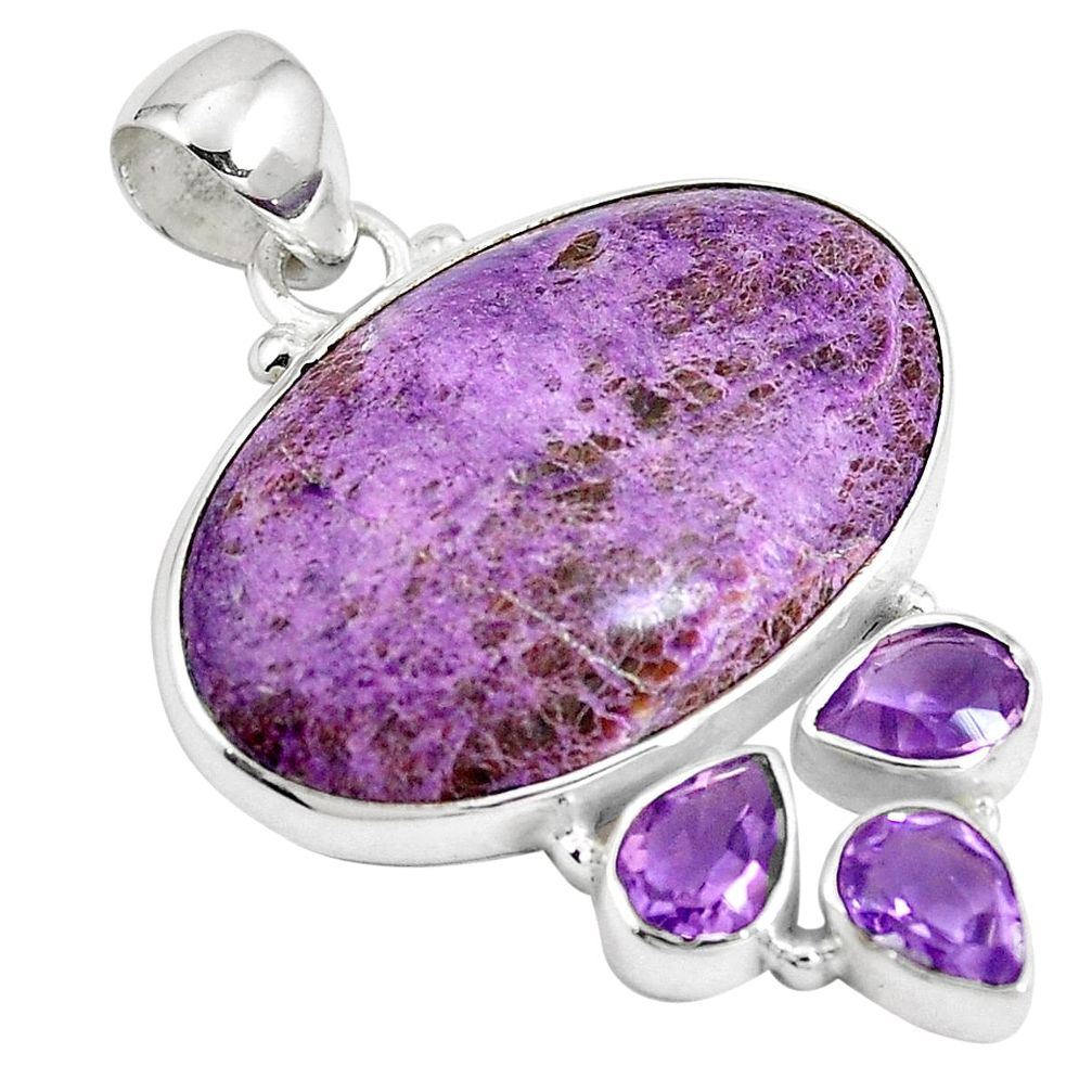 Natural purple purpurite amethyst 925 sterling silver pendant m72175