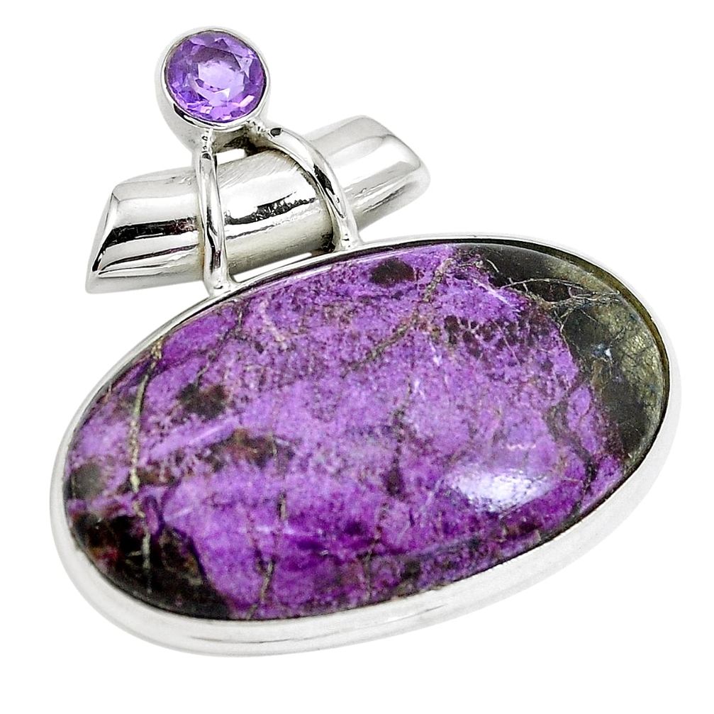 925 sterling silver natural purple purpurite amethyst pendant jewelry m72180