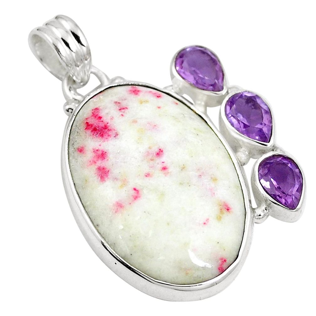 925 silver natural red cinnabar spanish purple amethyst pendant m72206