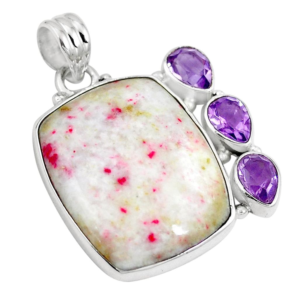 Natural red cinnabar spanish amethyst 925 silver pendant jewelry m72218