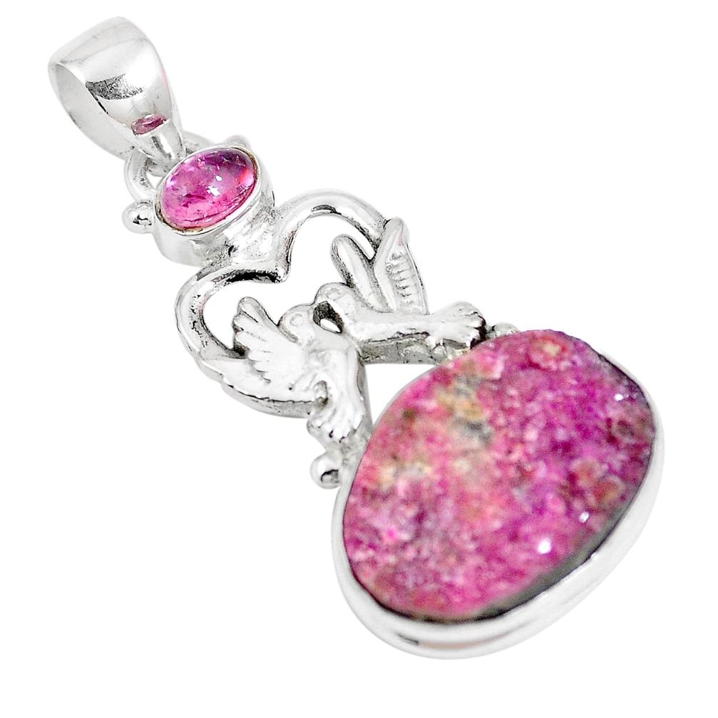 Natural pink cobalt druzy 925 silver love birds pendant jewelry m72772