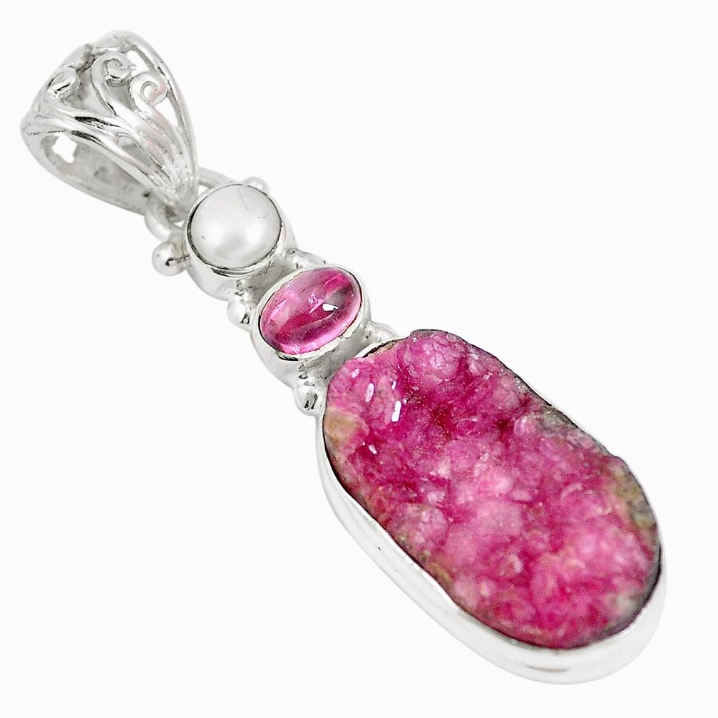 Natural pink cobalt druzy topaz 925 sterling silver pendant jewelry m72775