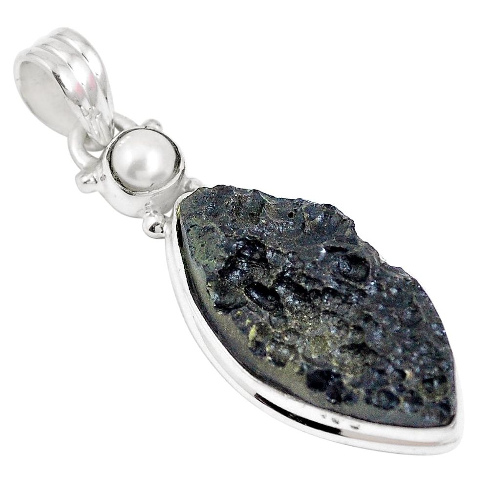 Natural black tektite pearl 925 sterling silver pendant jewelry m72802