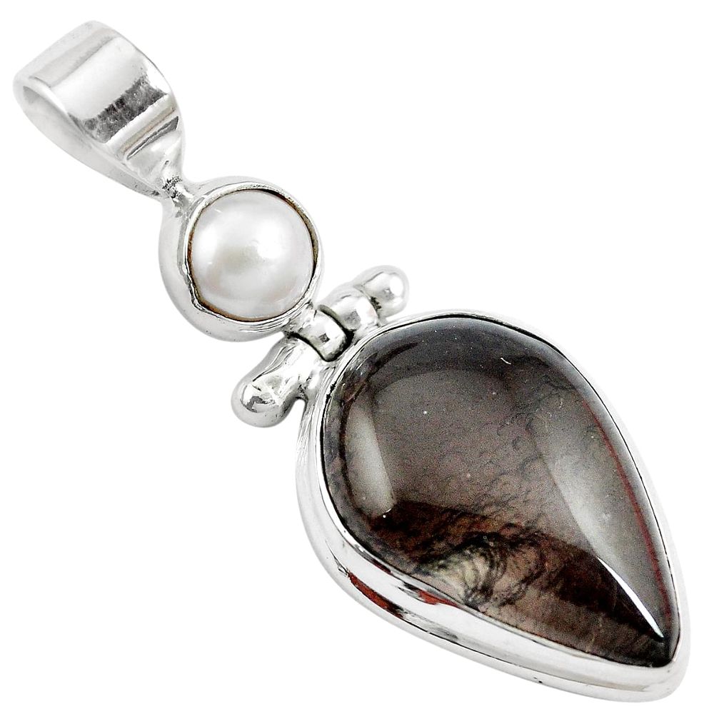 Natural brown agni manitite white pearl 925 sterling silver pendant m72869