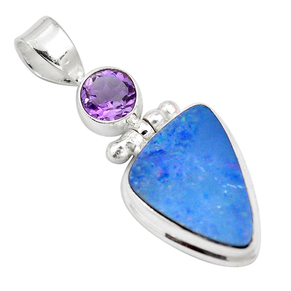 Natural blue doublet opal australian amethyst 925 silver pendant m72876