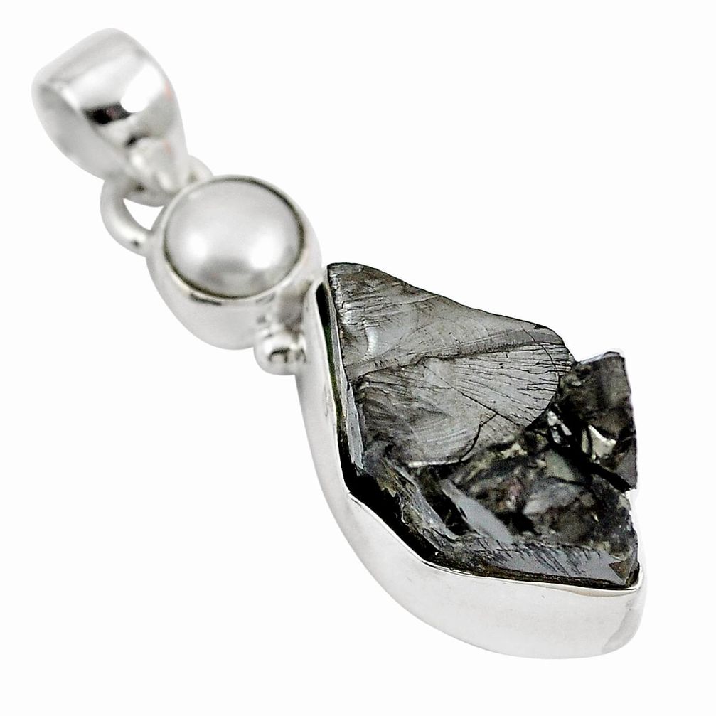 Natural black shungite pearl 925 sterling silver pendant jewelry m72881
