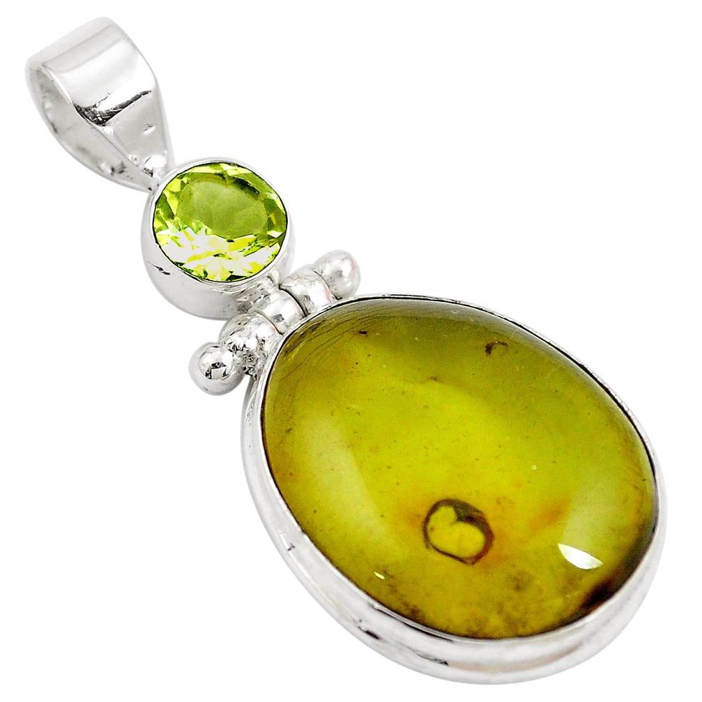 Natural green amber from colombia topaz 925 silver pendant m72886