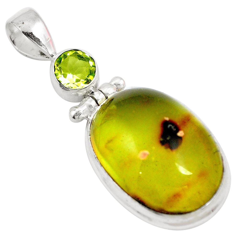 Natural green amber from colombia topaz 925 silver pendant m72887