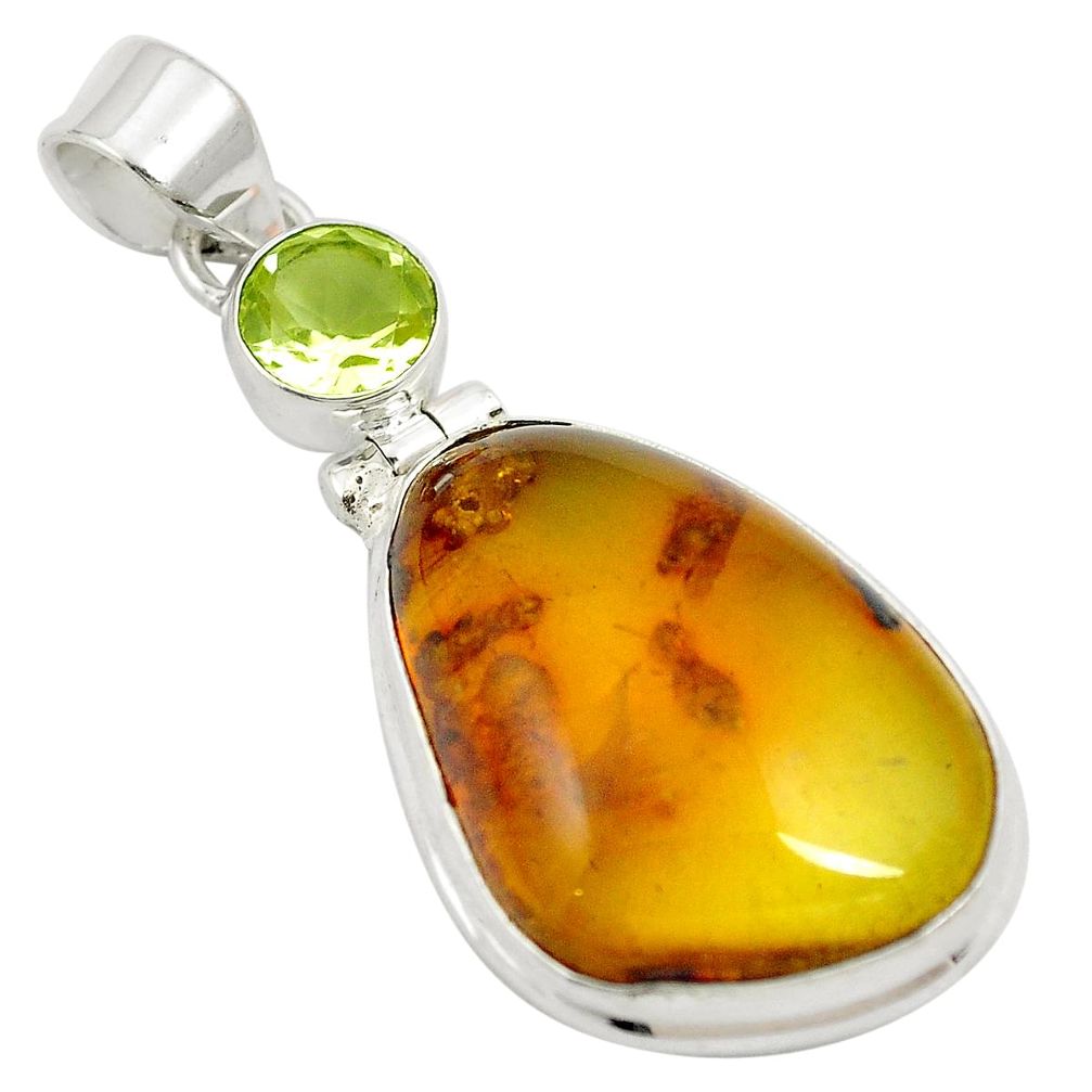 Natural green amber from colombia topaz 925 silver pendant m72889